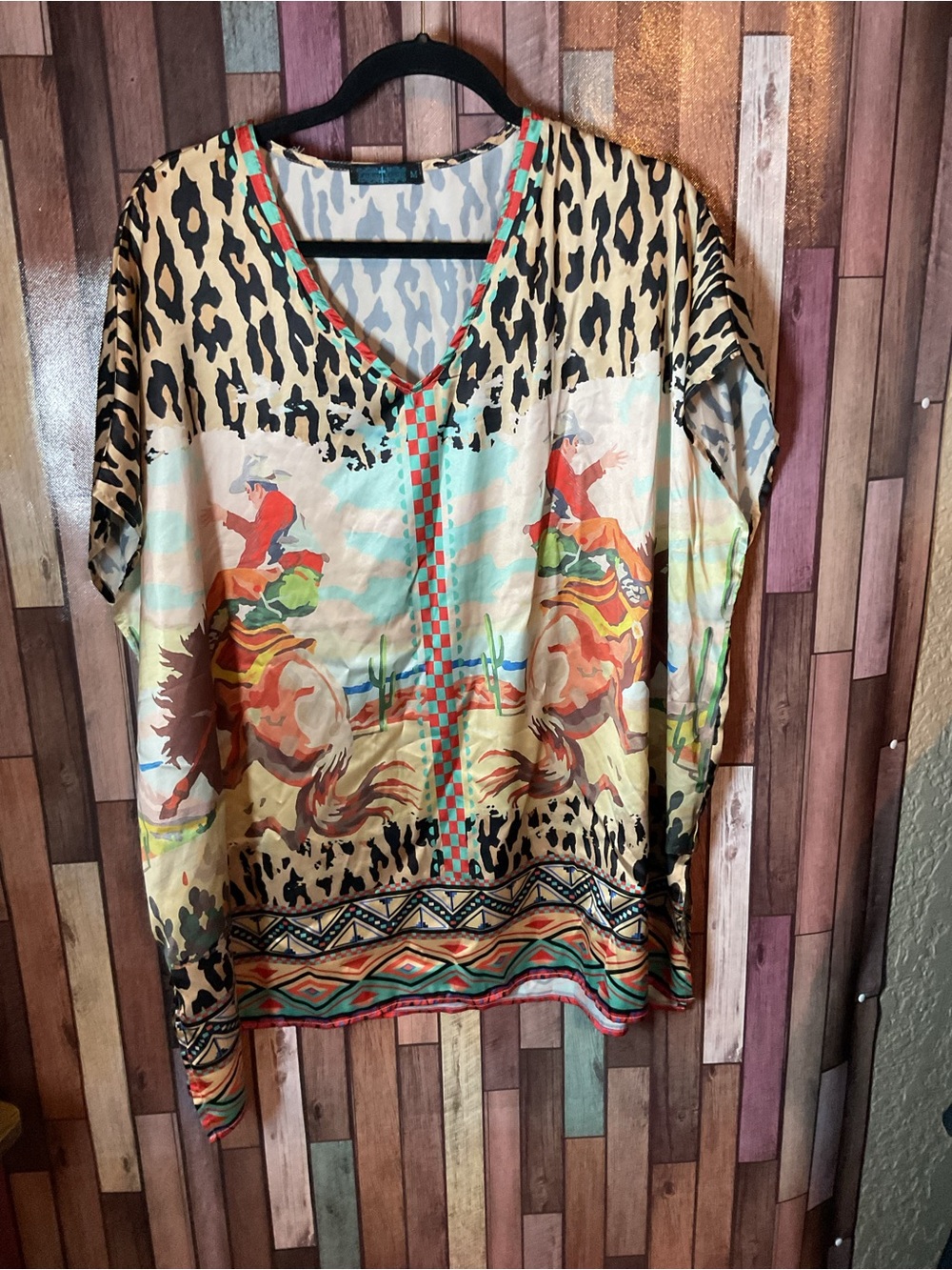 Fahion Express Silky Vintage Bronc Rider Poncho Western Top Size Medium